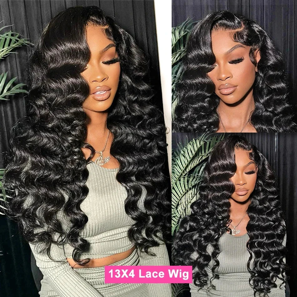HD 250 Density Curly Loose Deep Wave 13x6 Wigs Human Hair Pre Plucked Lace Frontal 13x4 30 40 inch Transparent Lace Front Wig