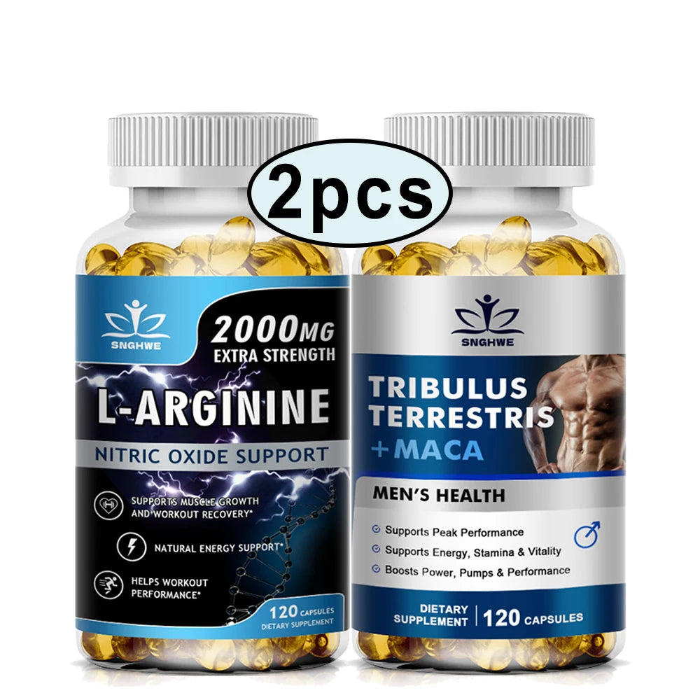 2PCS Men's L-Arginine Endurance Tribulus Terrestris Capsules Male and Female Supplements-Muscle Mass, Endurance and Vitality