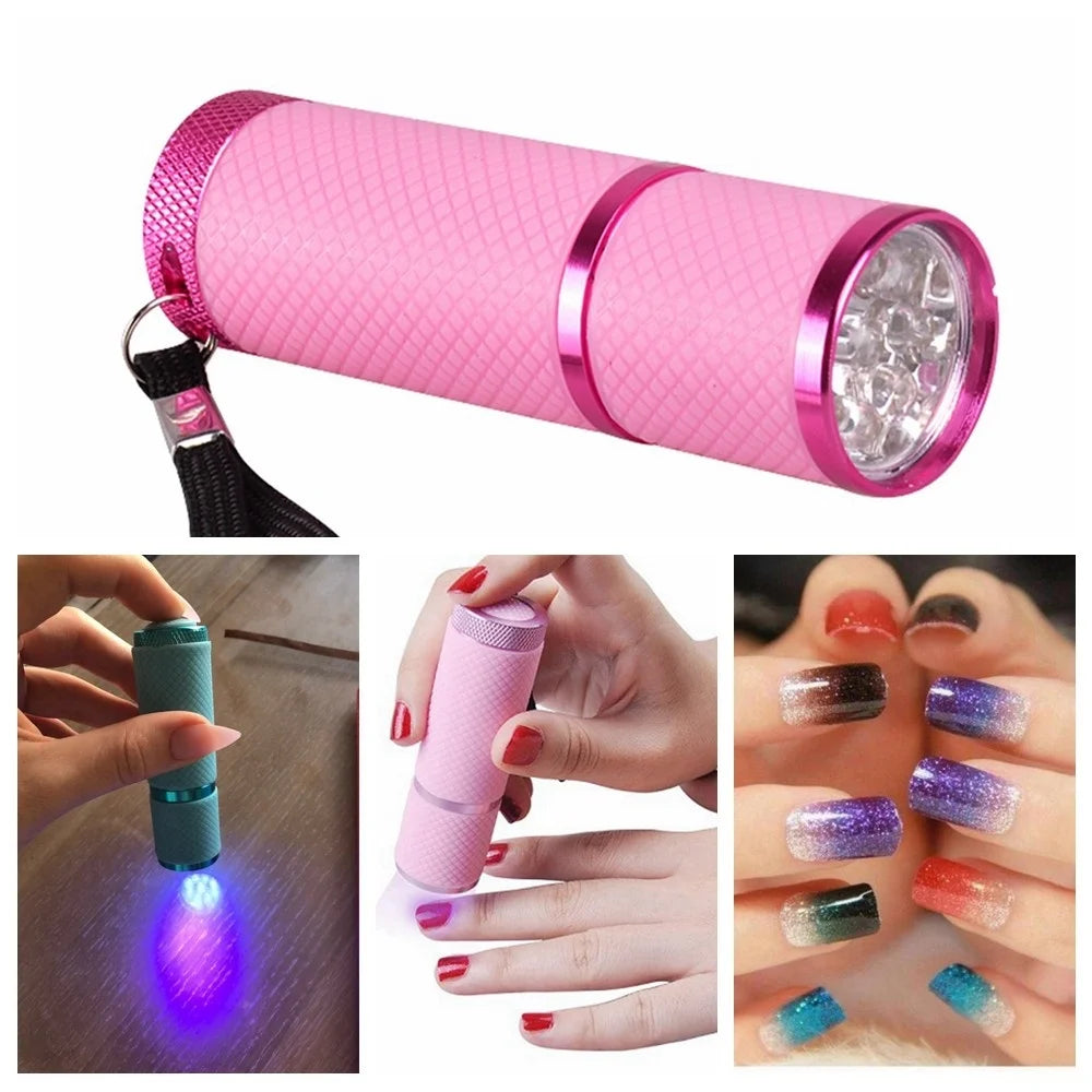 Portable Mini 9 LED UV Nail Dryer Flashlight for Gel Polish Curing Handheld LED Manicure Lamp Fast Drying Nail Art Gel tool
