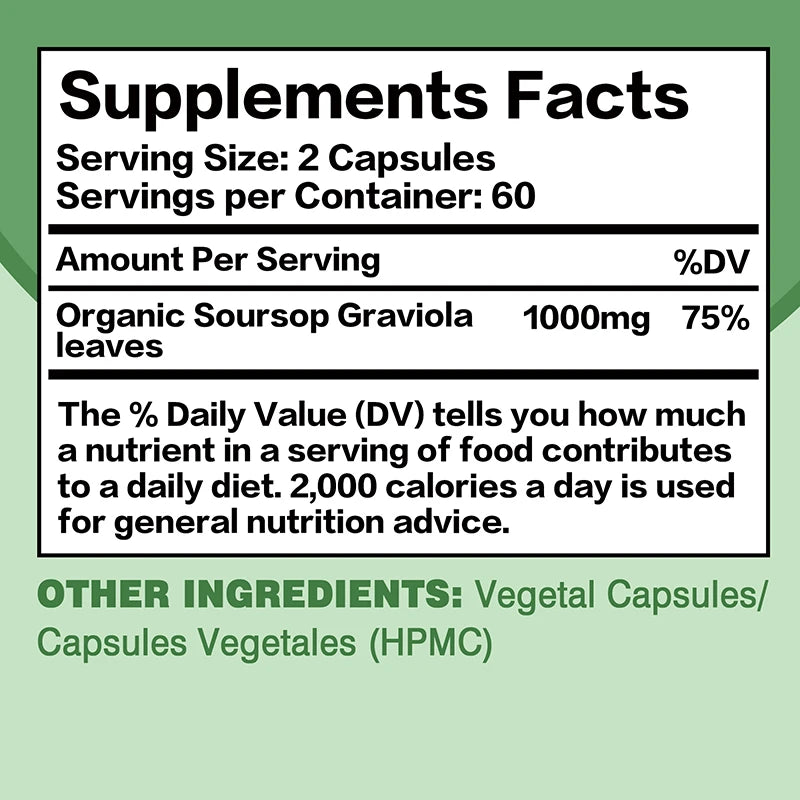 Soursop Graviola Capsules - Promotes Cellular Health, Relieves Stress, and Improves Mood