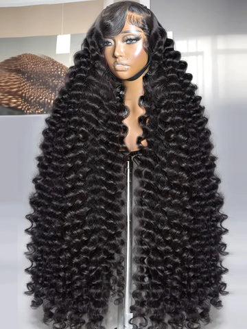 HD 250 Density Curly Loose Deep Wave 13x6 Wigs Human Hair Pre Plucked Lace Frontal 13x4 30 40 inch Transparent Lace Front Wig