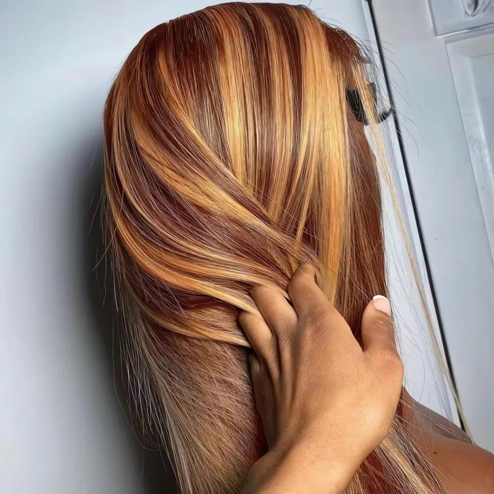 Bone Straight P4/27 Highlight Ombre Brown 13x6 Human Hair Wig Honey Blonde Colored 13x4 HD Lace PrePlucked Wigs for Black Women