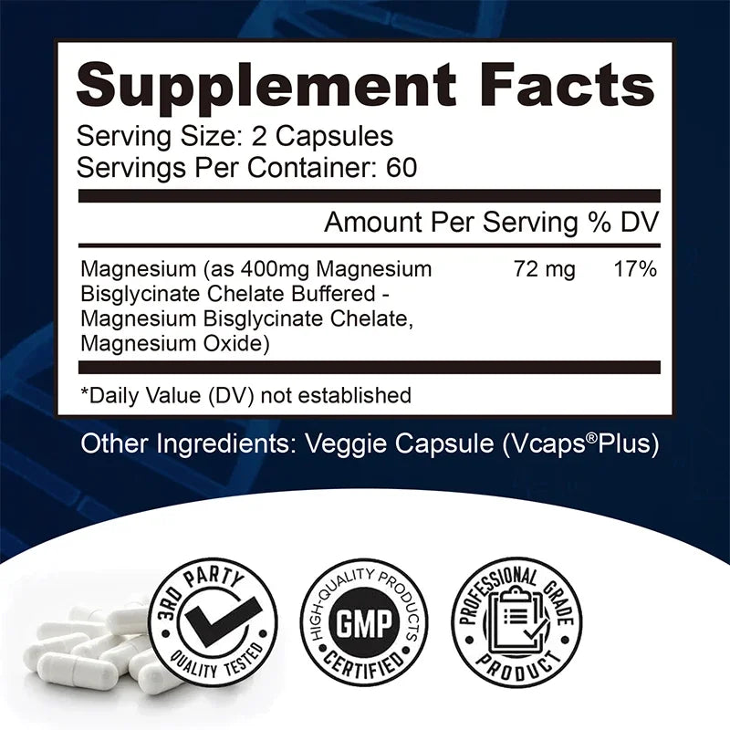 Magnesium Bisglycinate - for Muscle, Nerve,  Sleep, Joints, Bones, Immune & Energy - High Absorption, Vegetarian