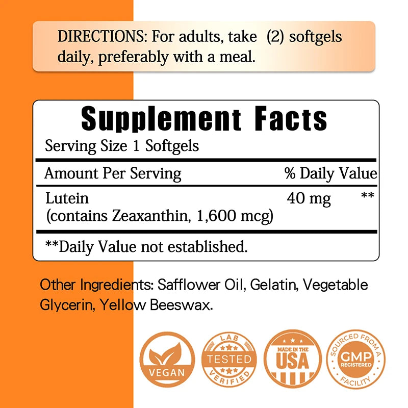 Lutein 40mg - with Zeaxanthin - Healthy Vision, Relieve Eye Fatigue, Dry Eyes