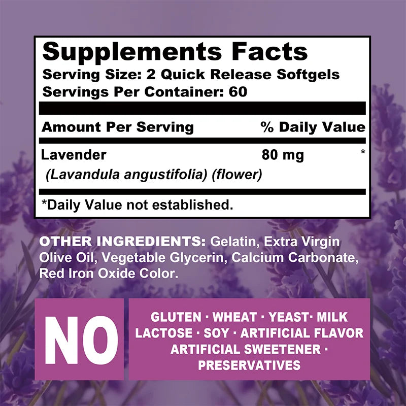 Lavender Capsules - Calms, Relieves Tension and Stress, Soothes Mood, Promotes Healthy Sleep